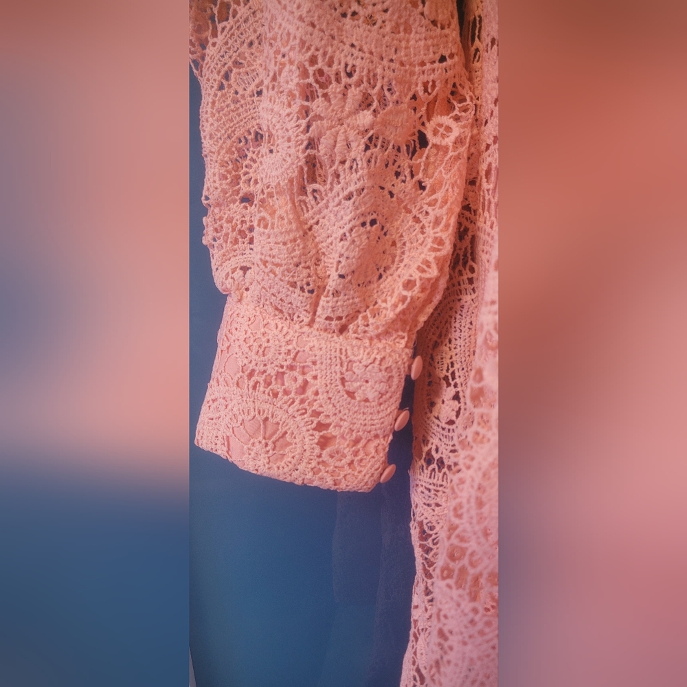DRESS Peach Crochet Lace Button-Front Tunic SIZE L - Picture 5 of 17